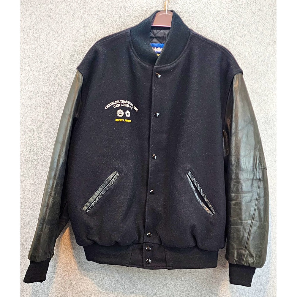 Holloway Men's XL Black College Varsity Jacket Snap Front Lined Embroidered